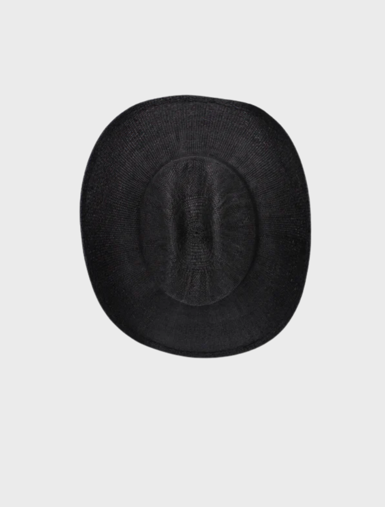 Black Addison Cowboy hat with a wide brim and decorative stitching, ideal for western-themed outfits and events.