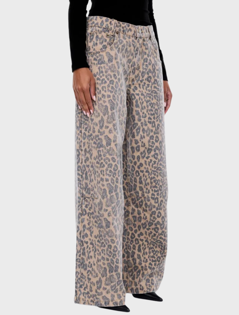 Wynn Animal Jean featuring a striking leopard print, designed for a fashionable and bold look.