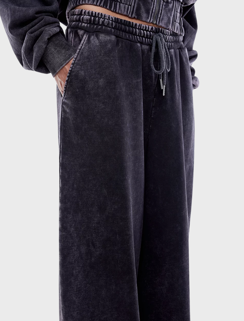 Relaxed fit Asher Terry Pants in washed charcoal, perfect for casual wear with a soft, cozy feel.