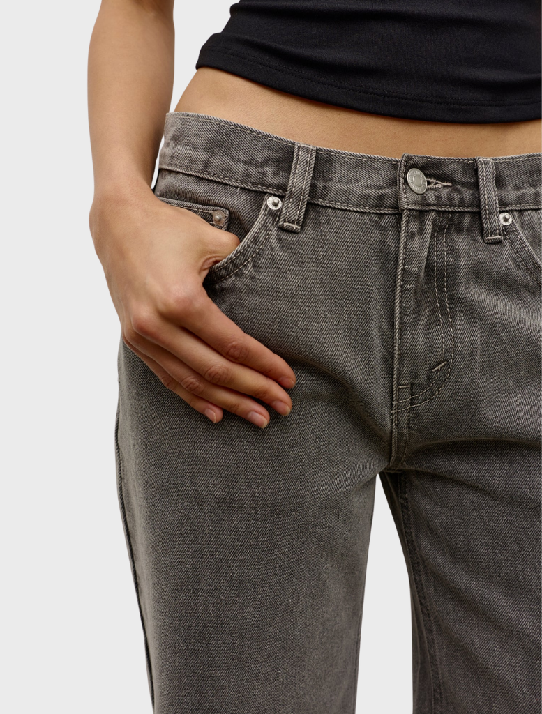 Portland Grey Avery Jean, showcasing a sleek silhouette and versatile style suitable for various occasions.