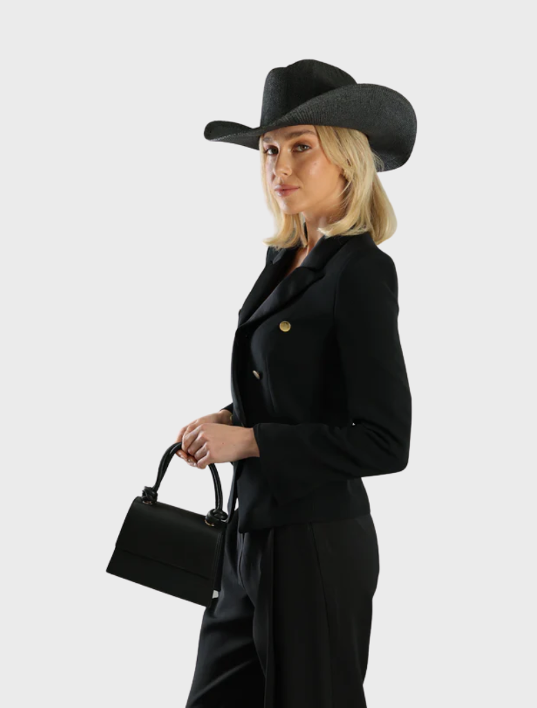Elegant black fedora by Addison Racewear, designed for a sophisticated racing look.