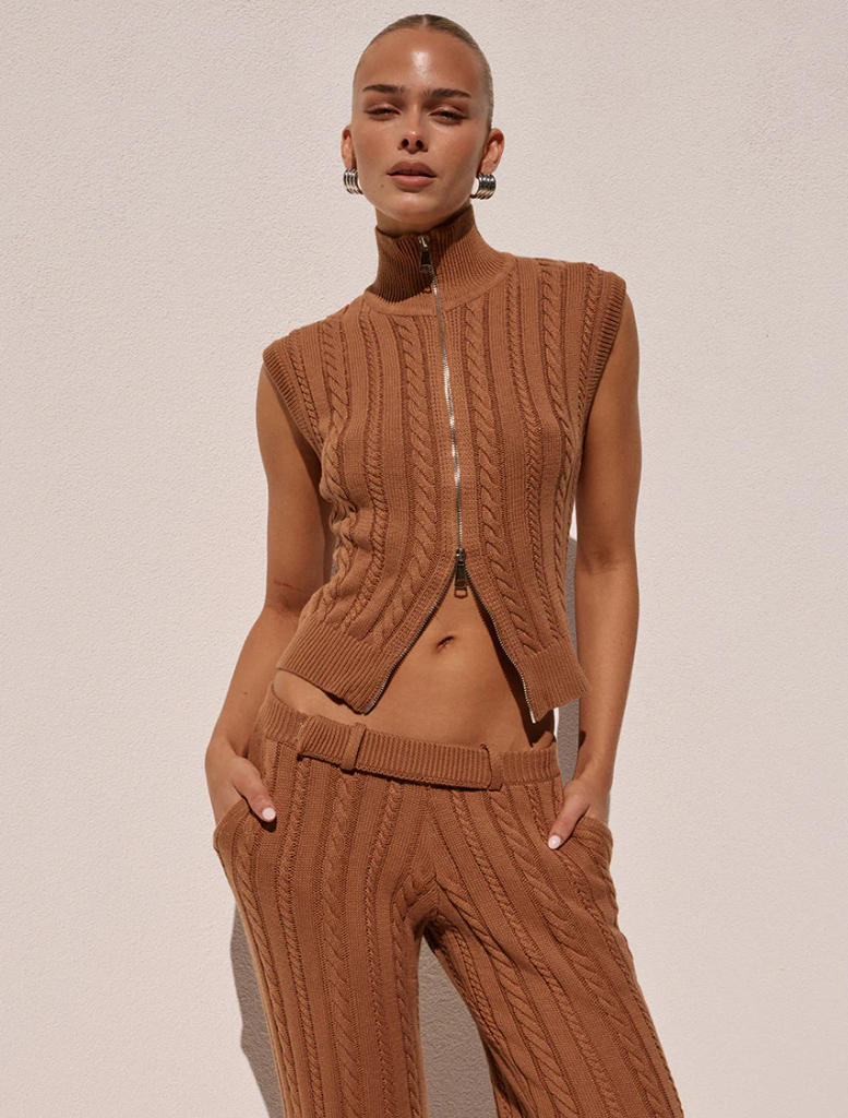 Camila Knit Top in ochre color, featuring a soft texture and a stylish design suitable for casual wea