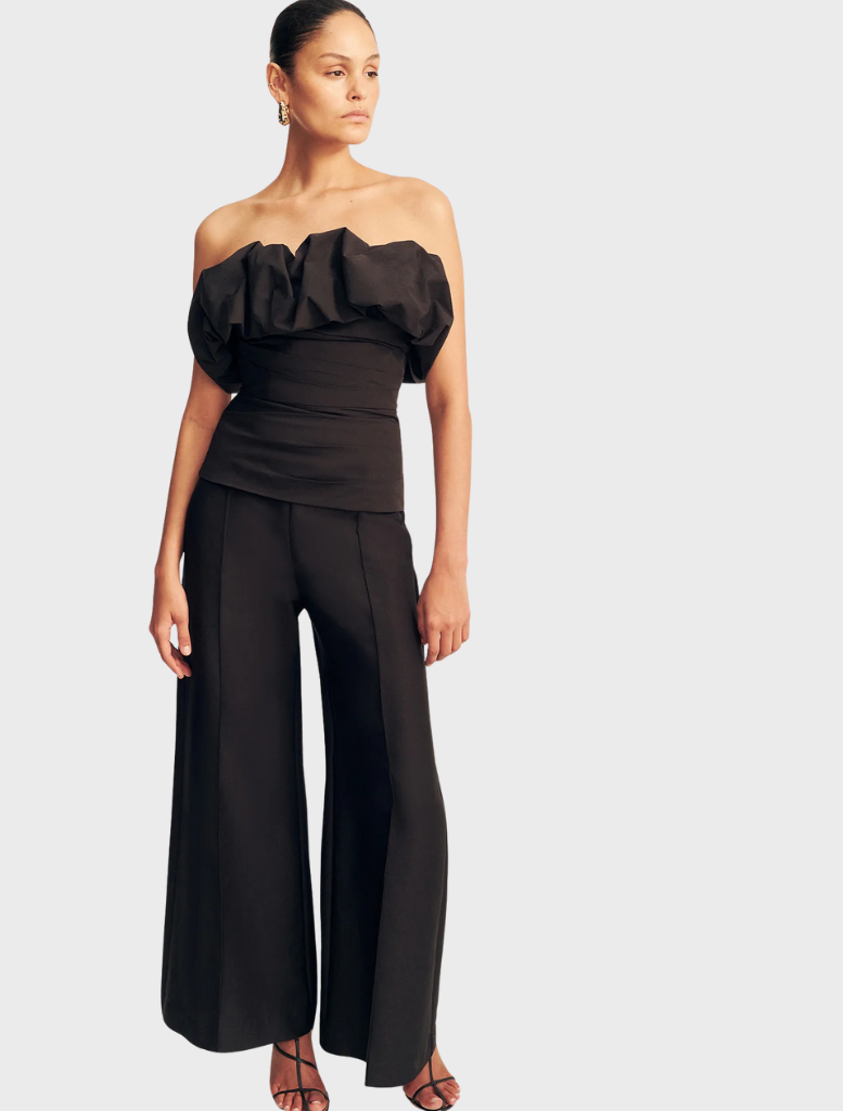 Elegant black strapless bubble top from Campbell, designed with a snug fit and a voluminous hem for a chic appearance.