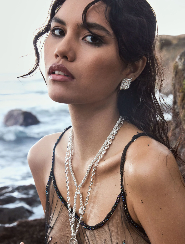 A sleek silver necklace named Cassia, showcasing a refined and modern aesthetic.