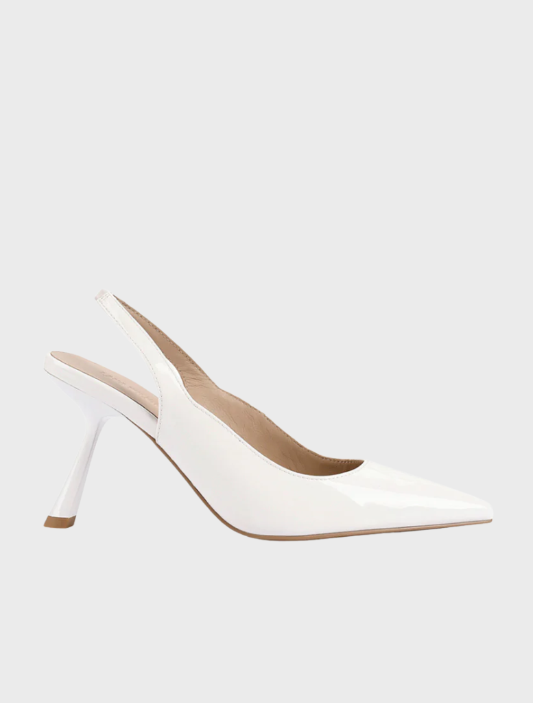 White Celeste pump shoe with a sleek design and pointed toe, ideal for formal or professional occasions.