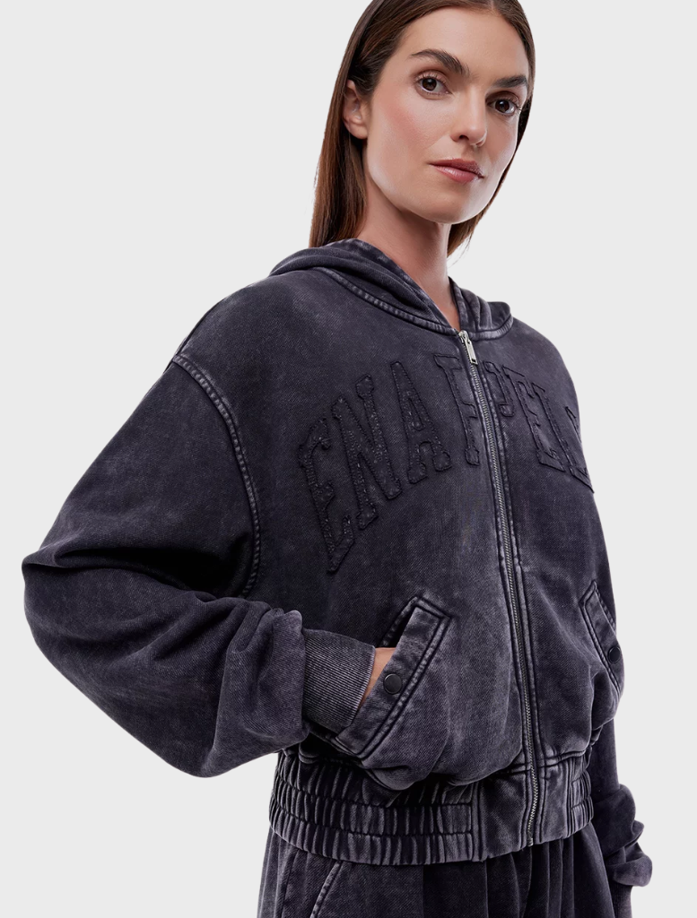 Washed charcoal Terry EP Zip Thru Hoodie, offering a full zipper and a comfortable fit for everyday wear.