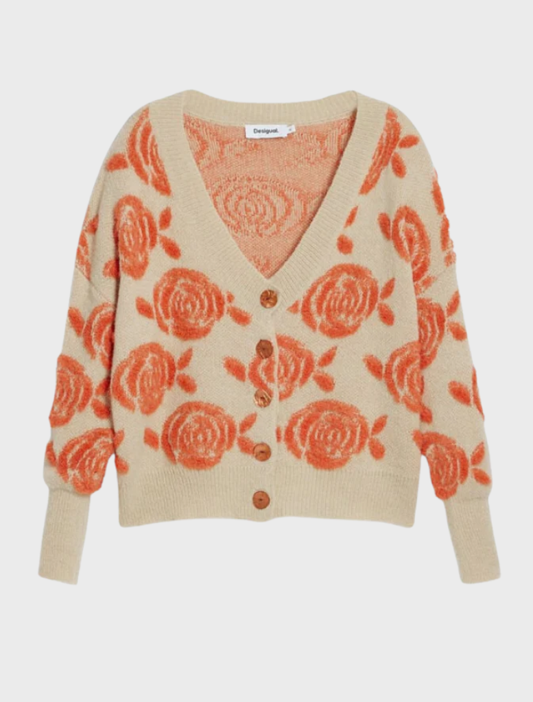 Thick gauge jacket featuring a vibrant floral print, ideal for adding a stylish touch to any outfit.