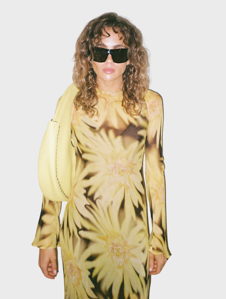 Elegant Lottie Maxi Dress showcasing a Chocolate Sunflower design, perfect for warm weather occasions.