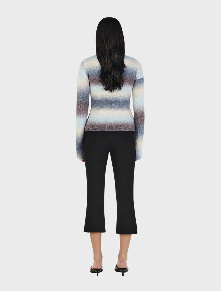 Asymmetrical cardigan in cocoa gradient, featuring a flowing design and soft fabric for a stylish layered look.