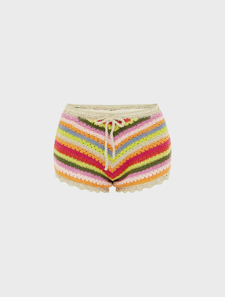 The Crochet Shortie presents a chic, handcrafted look with delicate crochet work, perfect for sunny days and casual outings.