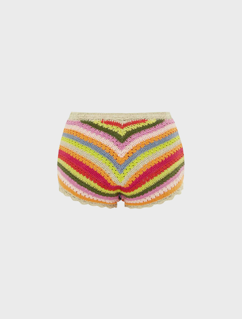 The Crochet Shortie showcases a trendy design with detailed stitching, ideal for warm weather and laid-back occasions.