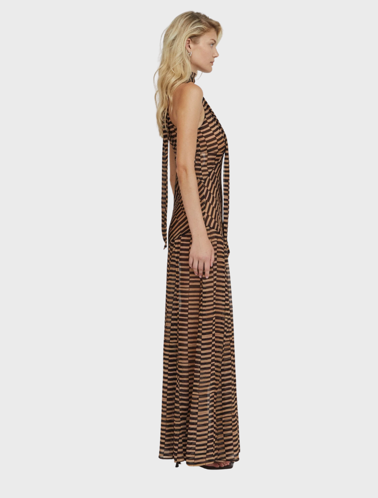 A close-up of the Driftline Maxi Sun Dress, highlighting its fabric texture and intricate design details suitable for warm weather.