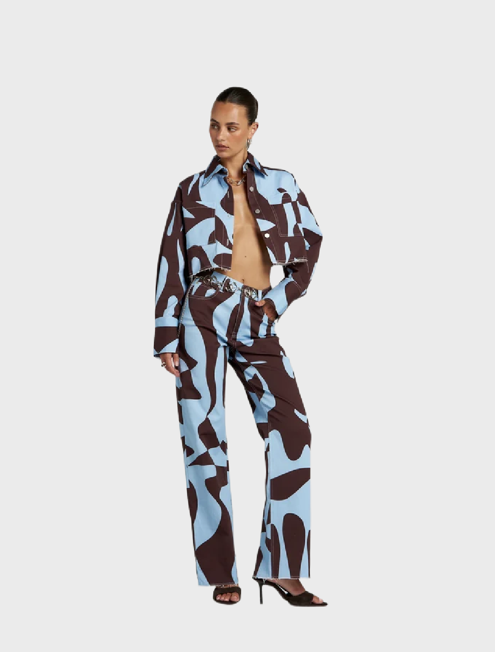 Easy Jean with a modern high waist and straight leg, featuring unique Mirage artwork for a stylish, comfortable look.