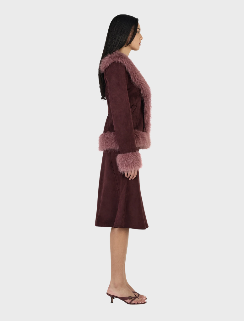 Stylish Cocoa Mauve Fifi Coat, offering a modern look with a cozy feel, perfect for everyday wear in cooler climates.