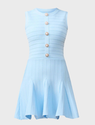 Stylish bridal blue Fiona mini dress with a flattering cut, designed for a chic and modern wedding celebration.