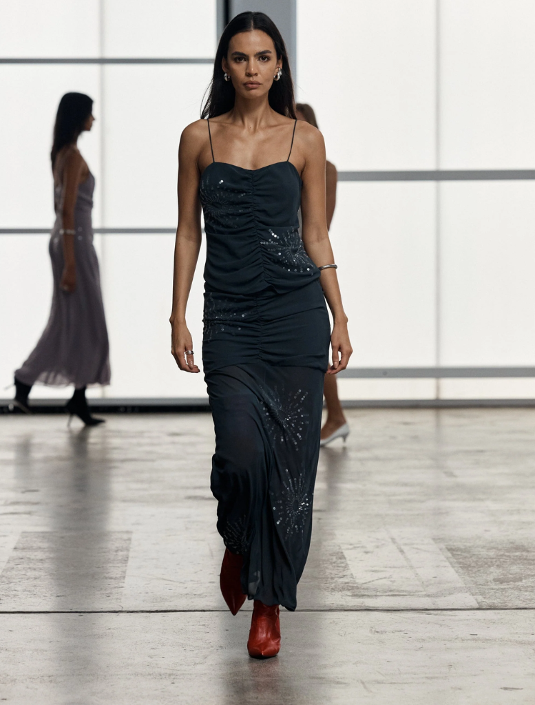 Elegant smoke-colored Flicker Gathered Cami with a gathered detail and adjustable straps for a flattering silhouette.