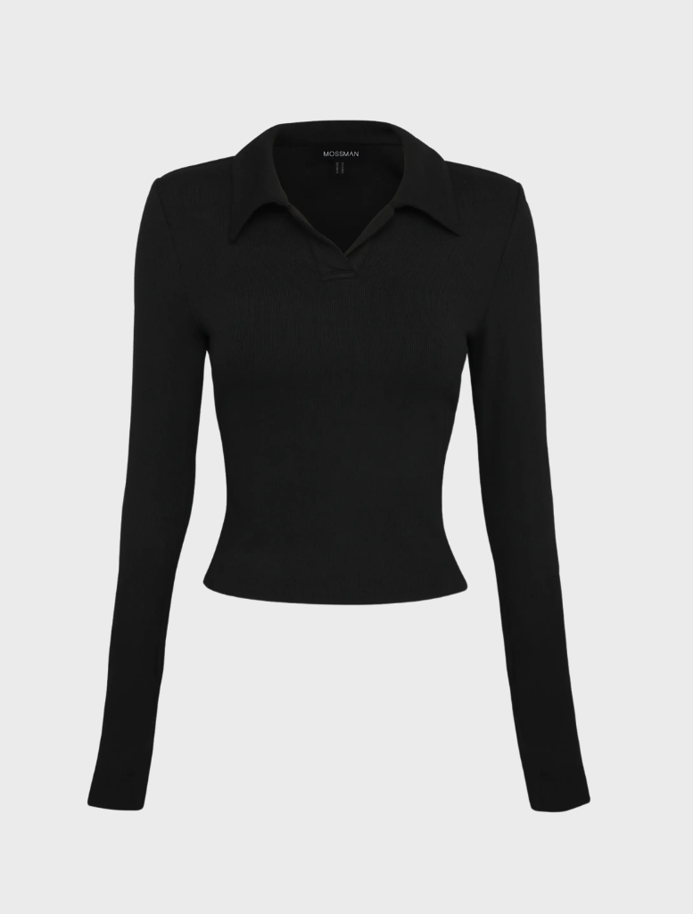 Florence black polo top with a timeless style, ideal for both casual outings and more polished looks.