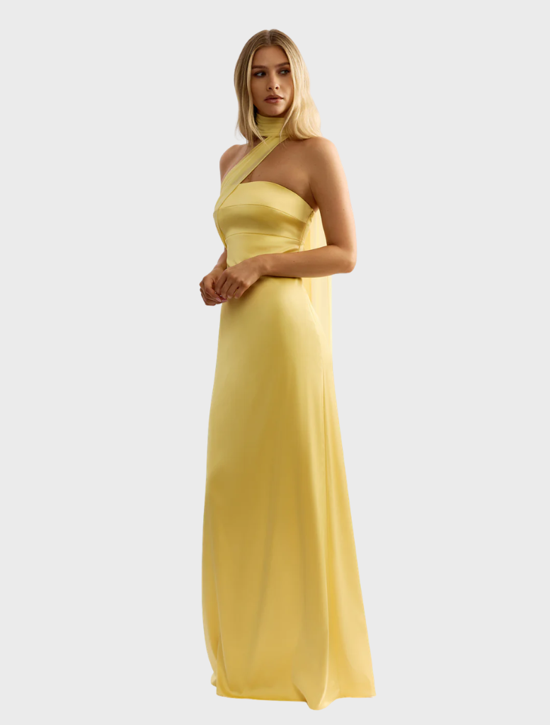 Sunflower-colored Hali Dress, characterized by its light fabric and stylish cut, suitable for casual outings.