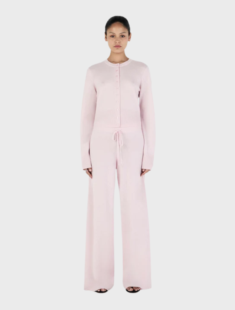 Blush Jada Cashmere Pant displayed, showcasing a soft fabric and elegant design suitable for casual or formal wear.