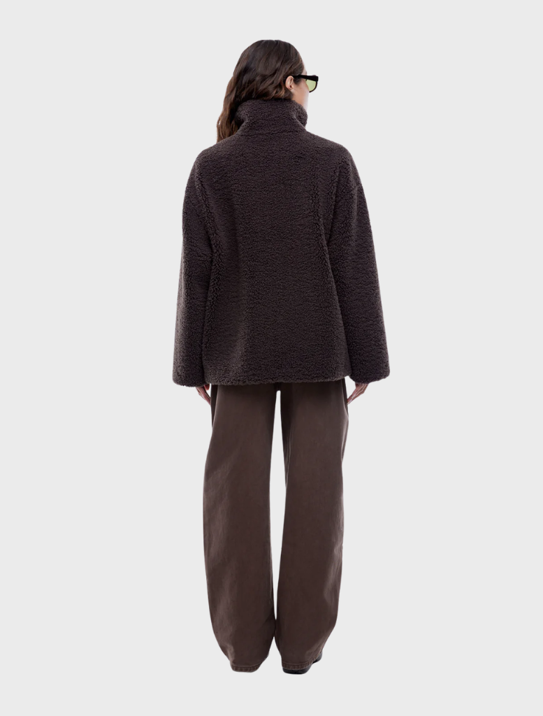 Soft espresso Jayla Teddy Jacket, offering a warm and fashionable option with a cozy texture and contemporary design.