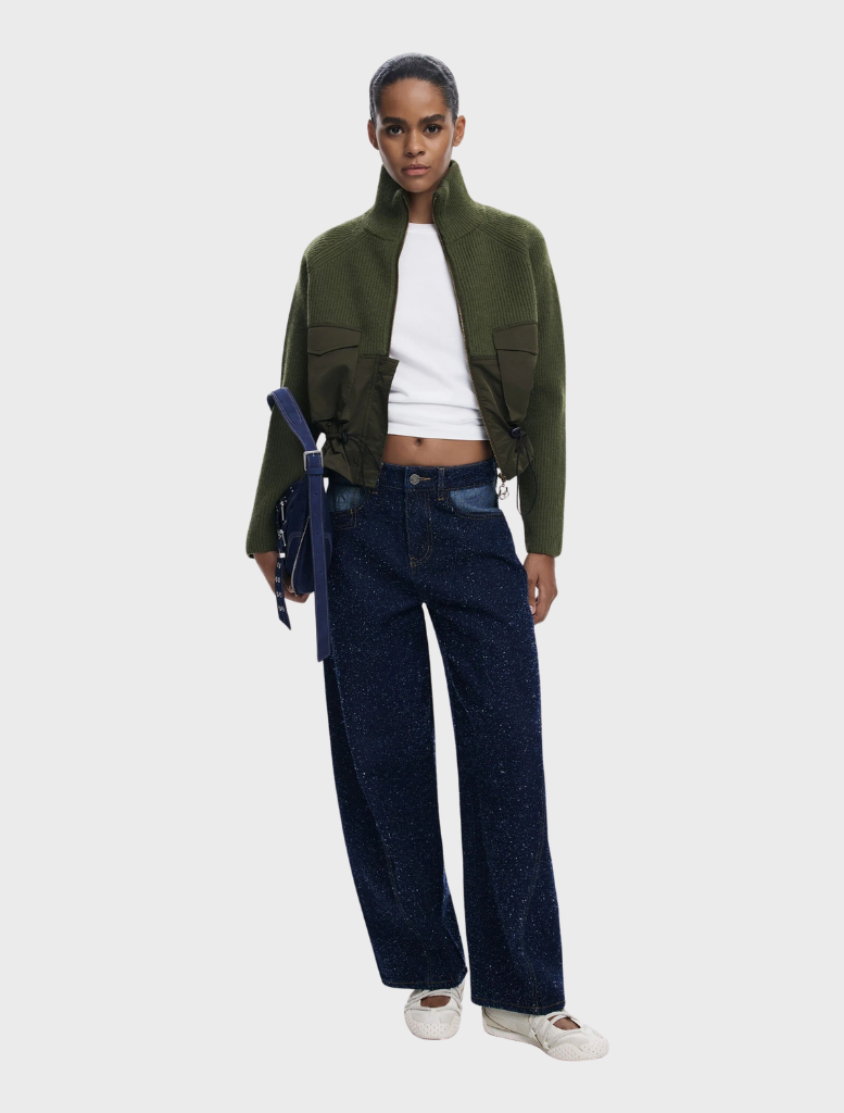 Khaki thick gauge jacket showcasing a robust construction, ideal for warmth and durability in cooler weather.