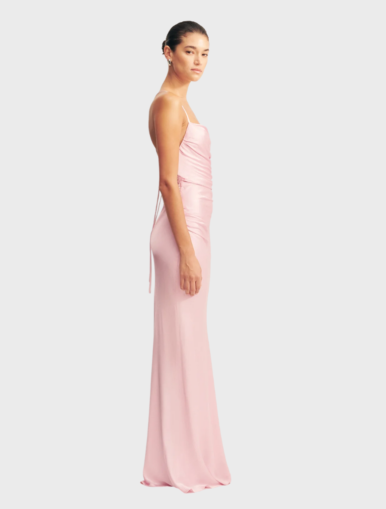 Blossom Lace Back Maxi Dress by La Lune, highlighting a beautiful floral design and stylish lace back feature.