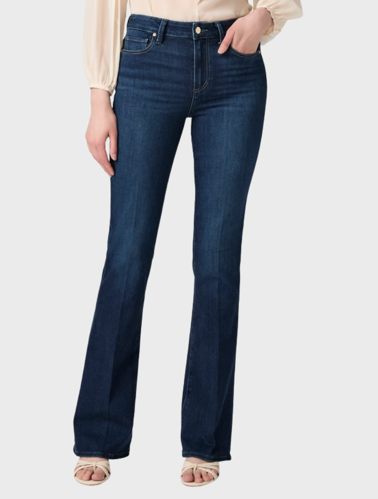 Dark wash bootcut jeans, High Rise Laurel Canyon 32", crafted from TRANSCEND VINTAGE denim for a blend of vintage style and comfort.