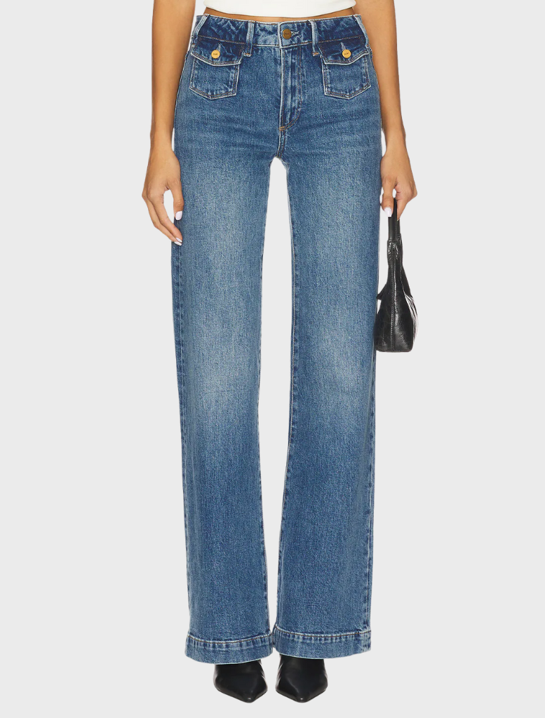 High rise denim jeans with a high waist, labeled Lennah W Mini Patch PKT - Coventry.