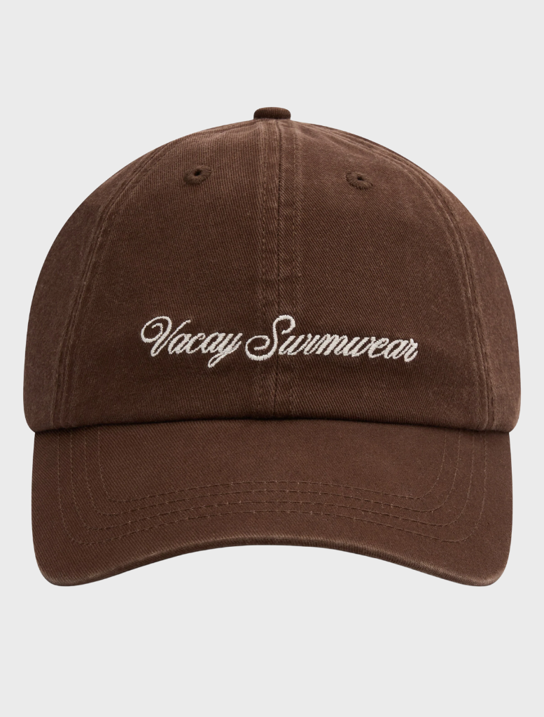 Logo cap in chocolate brown color, featuring a prominent brand logo on the front.