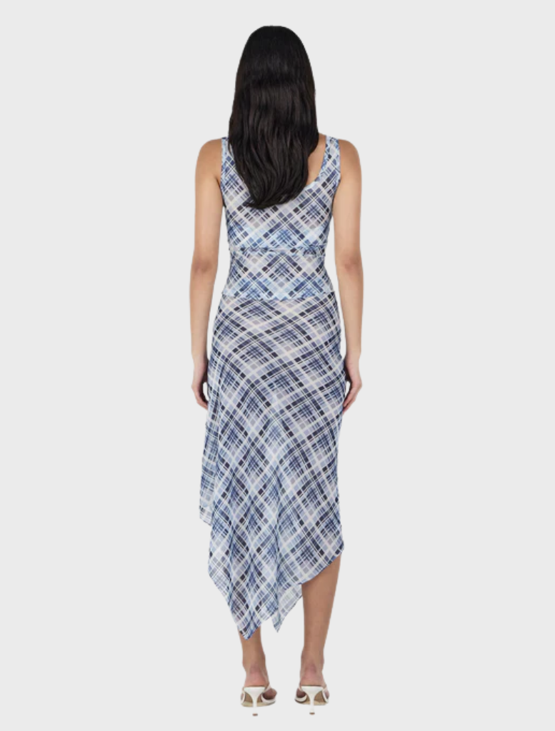Sky plaid wrap skirt from London, designed for comfort and style, suitable for both casual and dressy outfits.