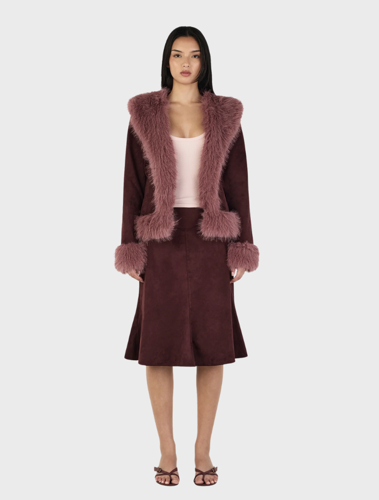 Fifi Coat in Cocoa Mauve, featuring a stylish design and soft fabric, perfect for adding elegance to any outfit.