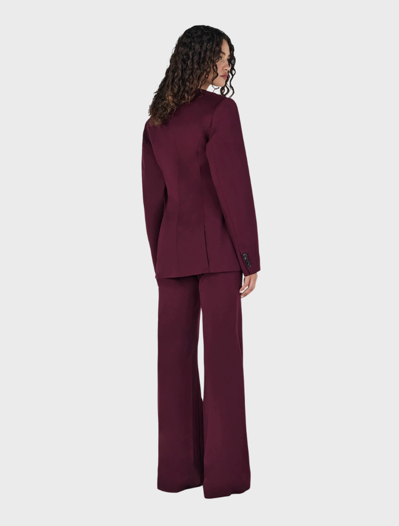 Elegant maroon collarless blazer by Maxine, designed for a polished look in both office and social settings.
