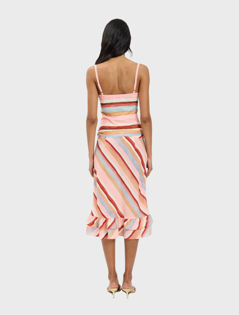 Soft mesh camisole in blush with a striped design, ideal for casual outfits or as a layering piece.