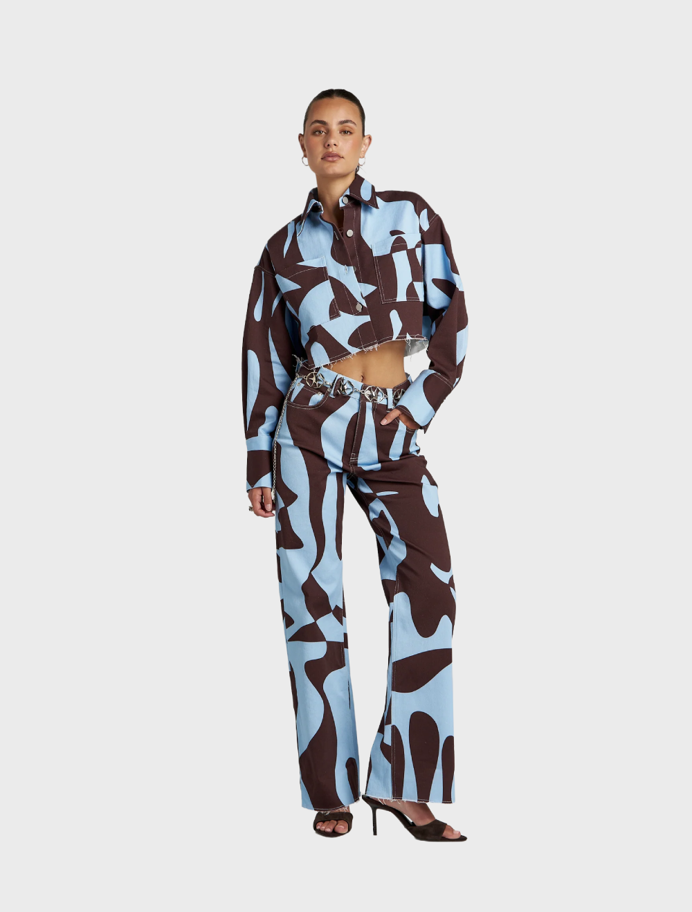 Easy Jean featuring high waist and straight leg silhouette, adorned with exclusive Mirage artwork by in-house designer.