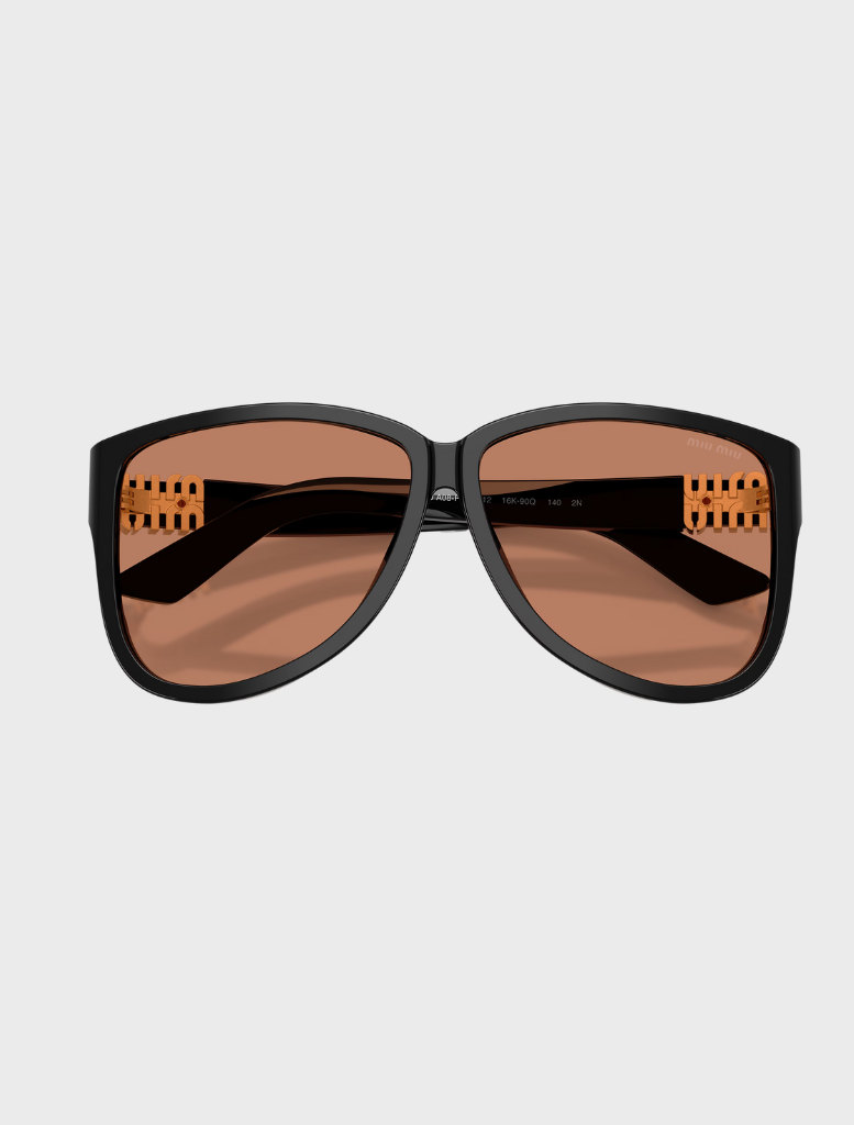 Black and brown Miu Miu OMU A08S 16K90Q sunglasses, combining elegance and modern style for a trendy accessory choice.