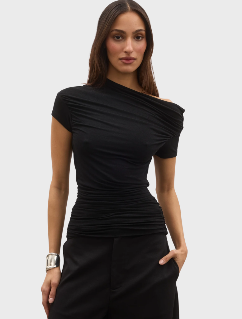 Monica Top in Shadow color, featuring a sleek design and elegant silhouette, perfect for casual or formal occasions.