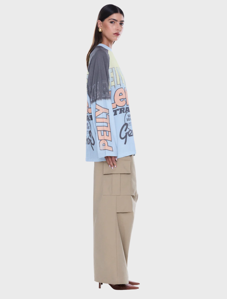 Multi/Pelly Sport Trademark Long Sleeve Tee showcasing a relaxed silhouette, raglan sleeves, and striking graphic design.