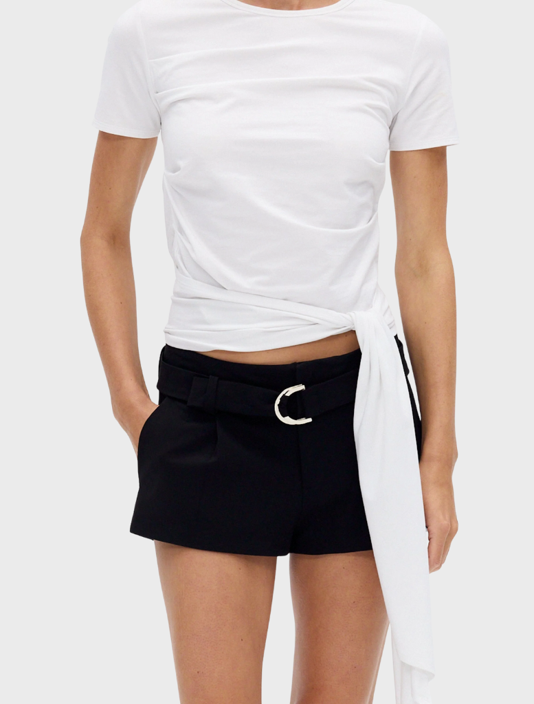 Nova Tie Tee, Halo shade, designed with a chic tie accent and a loose fit for a laid-back look.