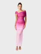Chic Brigitta maxi dress in a stunning orchid ombre, designed for comfort and elegance in any casual or formal setting.