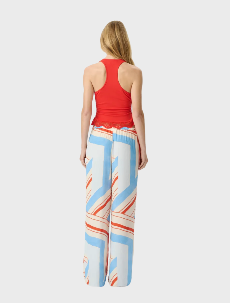 Pippi Tank Top in Poppy, featuring a casual scoop neck, sporty racerback, and lace trim for a stylish resort essential.