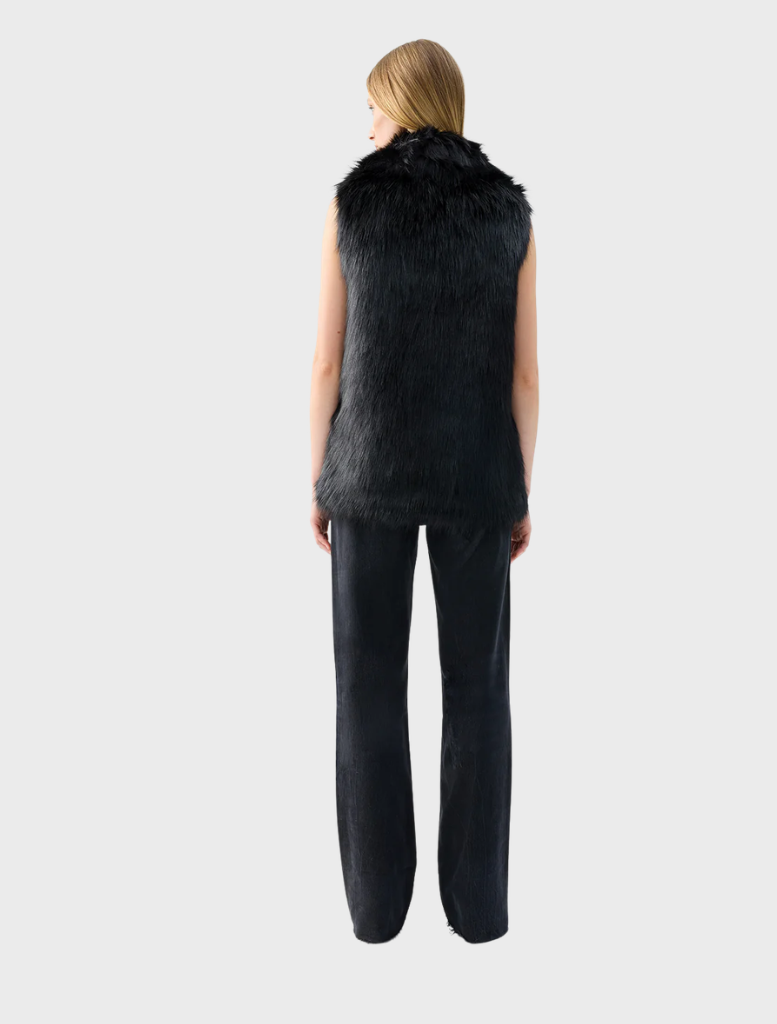 Elegant black vest with rose detailing, crafted from premium materials for a sophisticated look.