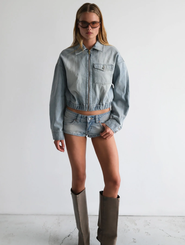 Stella's Push It Bomber jacket, designed with a modern aesthetic and tailored fit for a fashionable appearance.