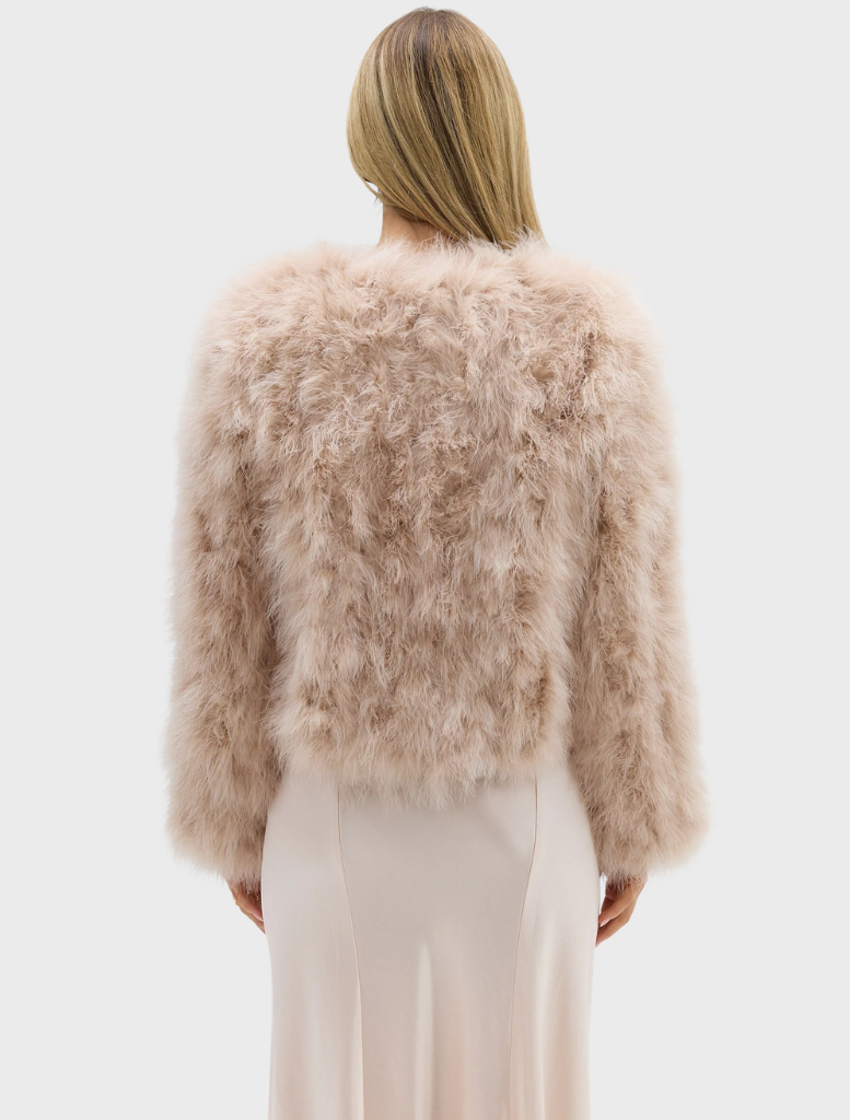 Handmade Scarlett Jacket in Creme Brulee, waist-length, lightweight yet warm, with an optional hook/eye closure.