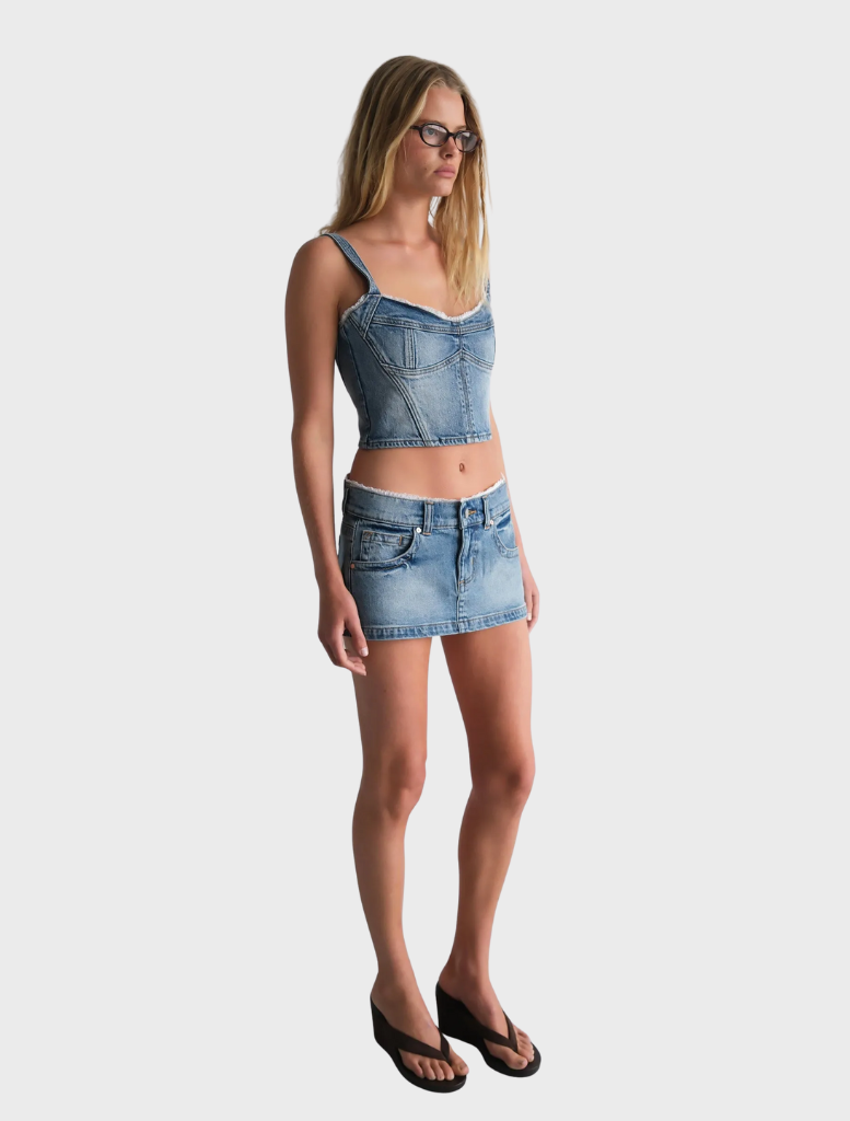 Elegant super low mini skirt made of lace, showcasing intricate detailing and a fashionable fit for modern outfits.