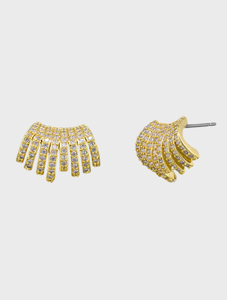 Gold Sharon earrings featuring a delicate design, perfect for adding elegance to any outfit.