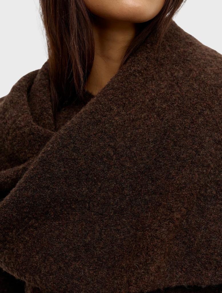 A cozy scarf adorned with a bear motif, perfect for adding a playful touch to winter outfits.