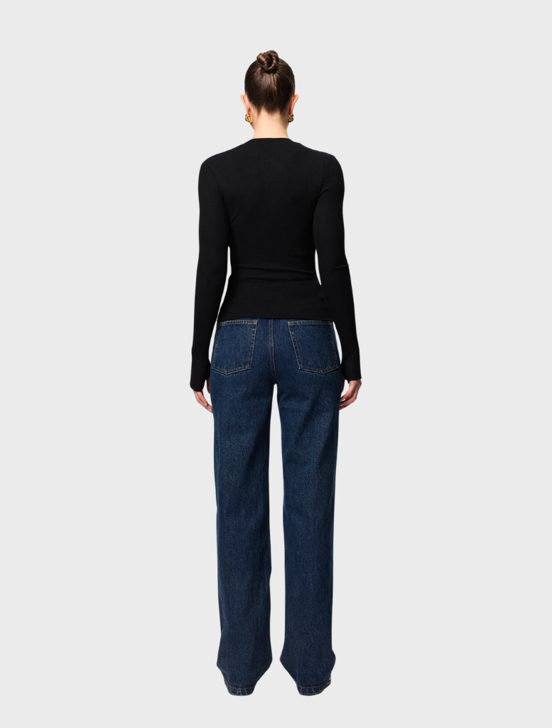 Elegant black Lyon Cardigan shown, designed with long sleeves and an open front for a stylish layering option.