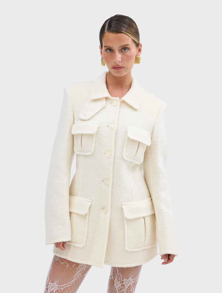 Timeless ivory Franca Wool Blazer Dress, combining elegance and professionalism for any formal occasion.