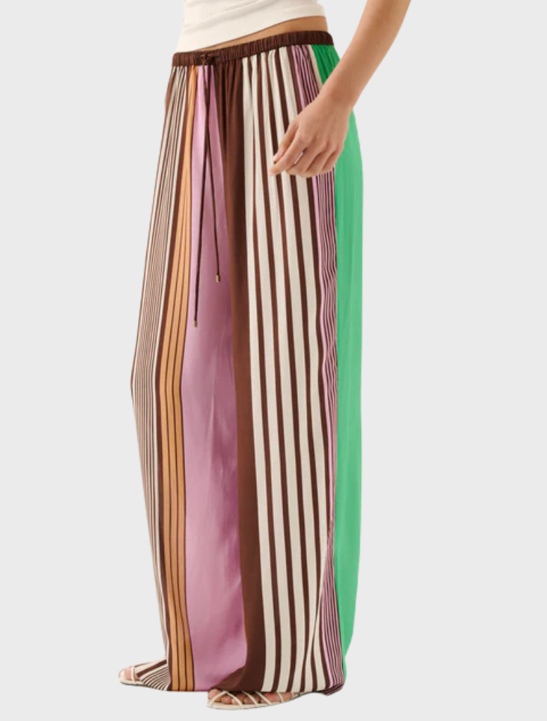 Stylish Miles Pant in Tango Stripe, featuring a colorful striped pattern ideal for casual and relaxed settings.