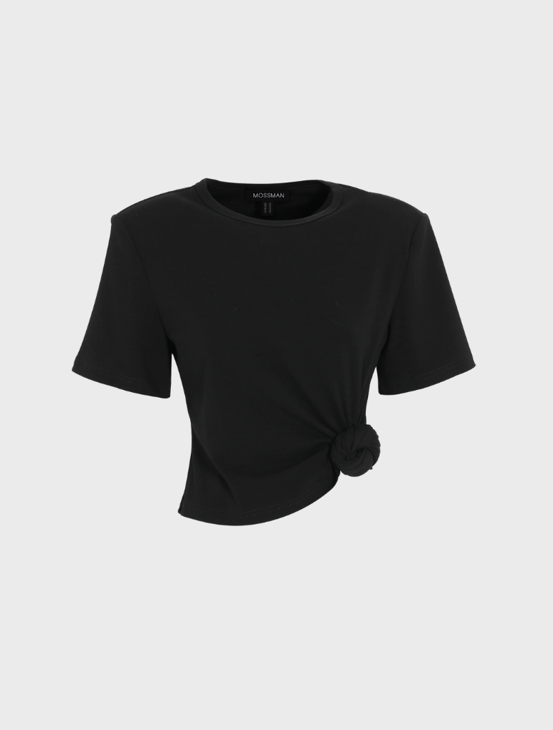 Black Tied & True Top showcasing a modern design, ideal for both everyday wear and special occasions.